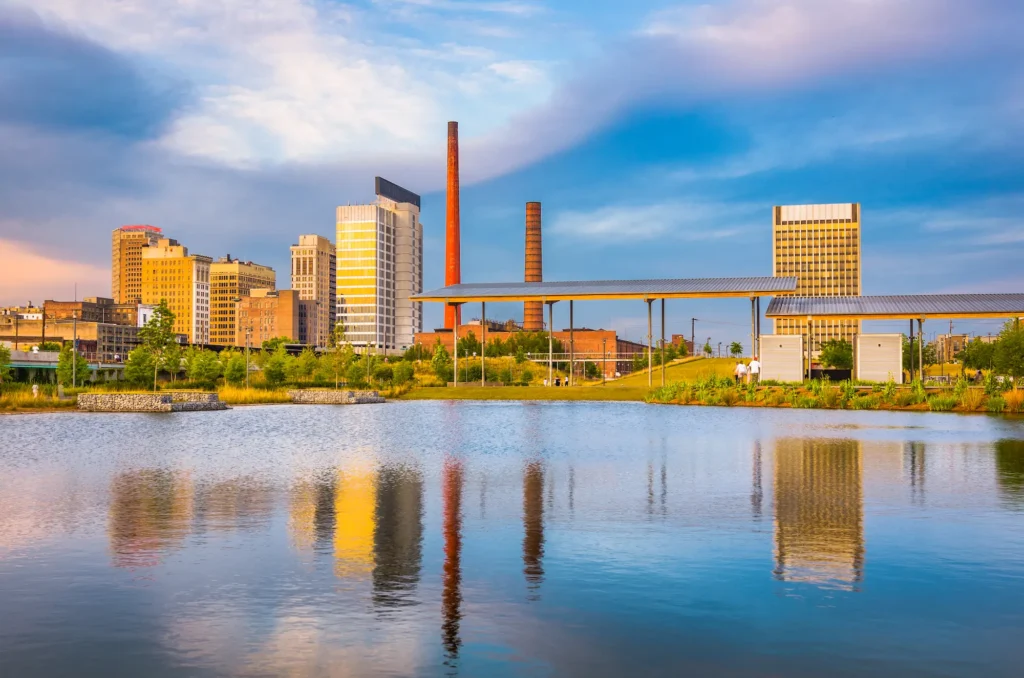 Skyline of Birmingham, Alabama, with the downtown cityscape surrounding Complete Women's Care of Alabama, highlighting the community the practice proudly serves.